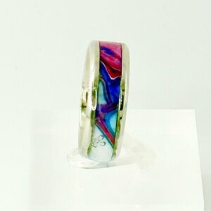 Multicolor Silver Band Ring size 10 # 021